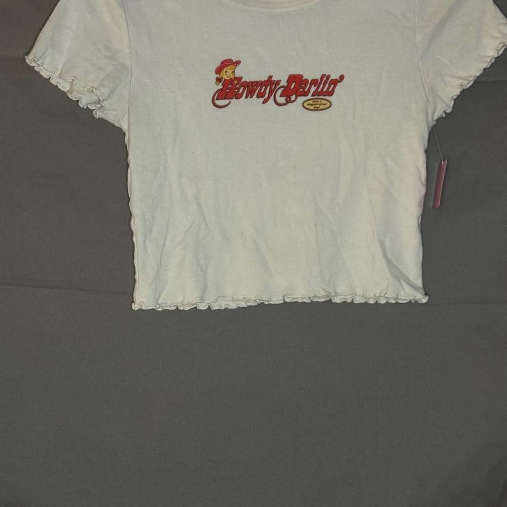 White Graphic Crop Top